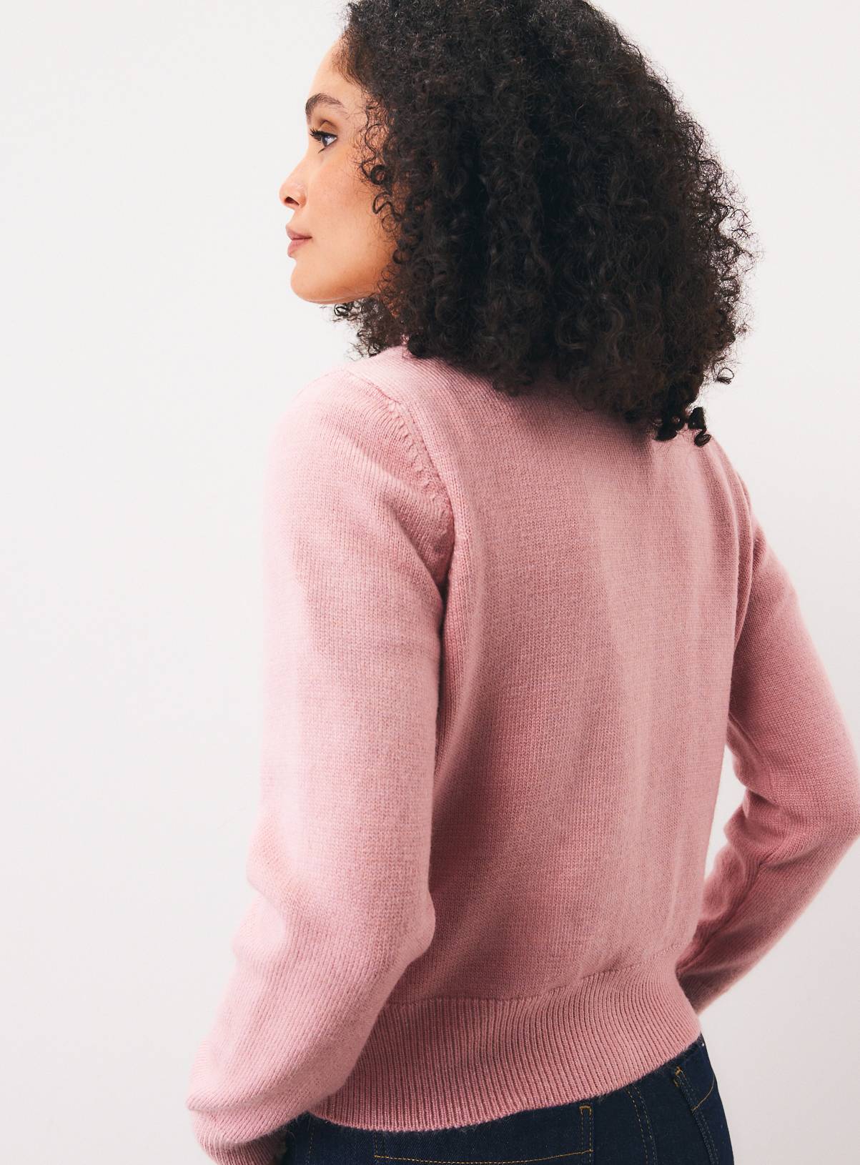 Pale Pink Funnel Neck Knitted Cardigan L - Image 4